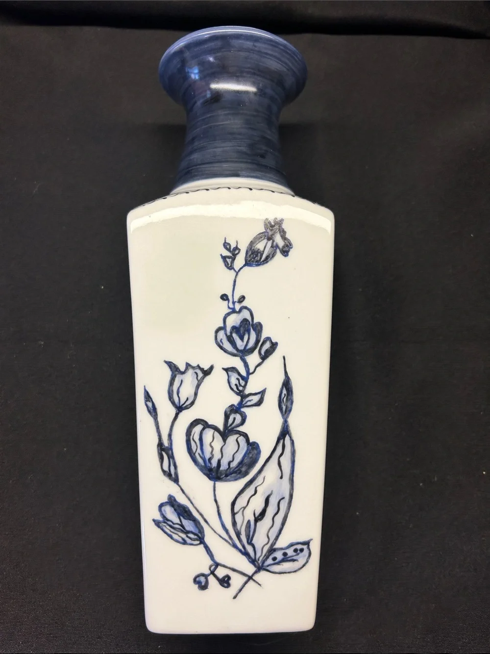 Hand painted Blue and White Floral Ceramic Vase - Home Accents